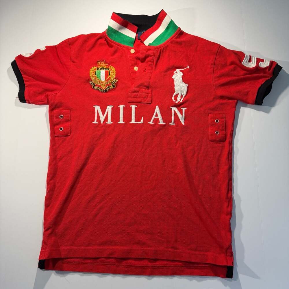 Polo Ralph Lauren Milan Italy #5 Big Pony Custom Fit Polo Shirt Red Size M